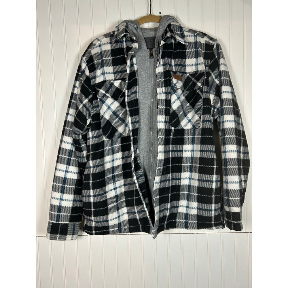 Men's Mountain Ridge Sherpa Lined Jacket Flannel Hood Blue White Size small